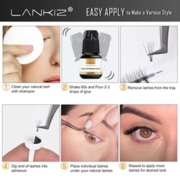Home PRO DIY Lash Extension Kit for Home Use - LANKIZ Luxury Eyelash Extensions System for Self Application - Pack of Individual Sensitive Eyelash Extension Glue, Lash Tweezer & Shampoo