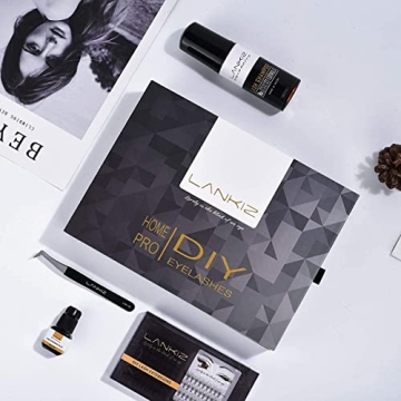 Home PRO DIY Lash Extension Kit for Home Use - LANKIZ Luxury Eyelash Extensions System for Self Application - Pack of Individual Sensitive Eyelash Extension Glue, Lash Tweezer & Shampoo