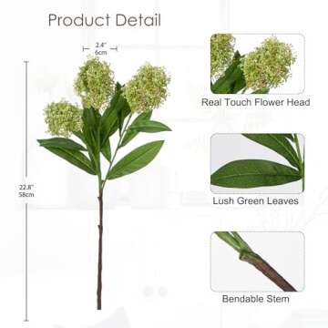 Briful 3PCS Artificial Flowers Faux Skimmia Spray with Leaves 22.8 Inch Long Stem Fake Plants for Ho...