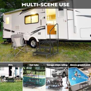 VIVOHOME RV Steps with Handrail, 3 Steps Mobile Home Ladder Portable Stairs for RV, Hot Tub, Outdoor...