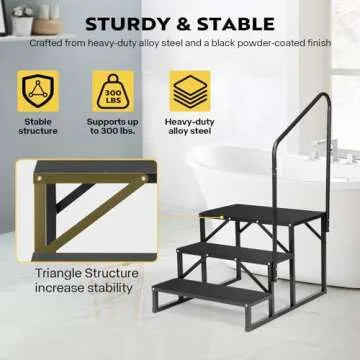 VIVOHOME RV Steps with Handrail, 3 Steps Mobile Home Ladder Portable Stairs for RV, Hot Tub, Outdoor Spa