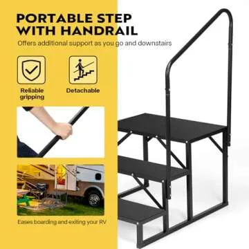 VIVOHOME RV Steps with Handrail, 3 Steps Mobile Home Ladder Portable Stairs for RV, Hot Tub, Outdoor Spa