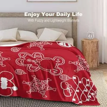 Cute Christmas Blanket Gingerbread Throw Blanket Soft Warm Candy Cane Snowmen Lightweight Flannel Plush Fuzzy Blankets Gift for Women Kids Boys Teens, Red, 50x60 inches