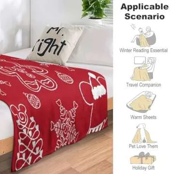 Cute Christmas Blanket Gingerbread Throw Blanket Soft Warm Candy Cane Snowmen Lightweight Flannel Plush Fuzzy Blankets Gift for Women Kids Boys Teens, Red, 50x60 inches
