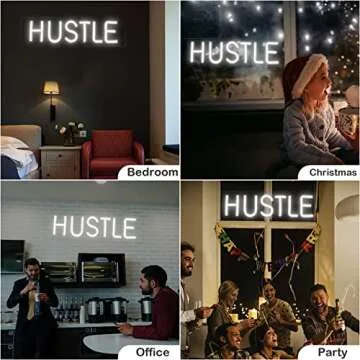 Hustle Neon Sign for Wall Decor - Large LED Neon Light Sign 19.7x5 Inch, Cool Home Gym Signs USB Powered for Office, Man Cave, Gaming Room Art Decor (White)