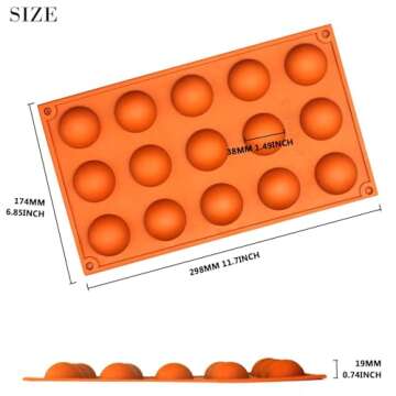 FUNSHOWCASE 15 Cavity Semi Sphere Half Round Dome Silicone Mold Chocolate Teacake Baking Tray, Orang...