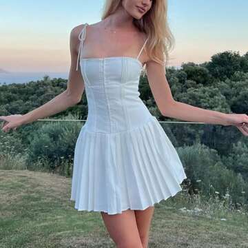 BNGD Women's French White Sexy Slim Dress Backless Strappy Halter Dress Corset Dress Mini(White,Small)