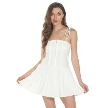 BNGD Women's French White Sexy Slim Dress Backless Strappy Halter Dress Corset Dress Mini(White,Small)