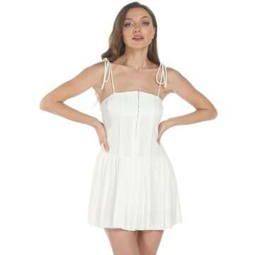 BNGD Women's French White Sexy Slim Dress Backless Strappy Halter Dress Corset Dress Mini(White,Small)