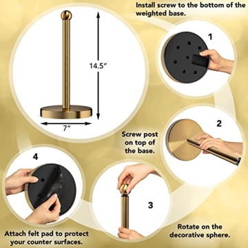 Elegant Brushed Gold Paper Towel Holder for Kitchen