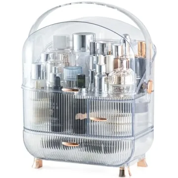 CANITORON Makeup Organizer: Clear, Large-Capacity Skincare Storage with Locking Handle