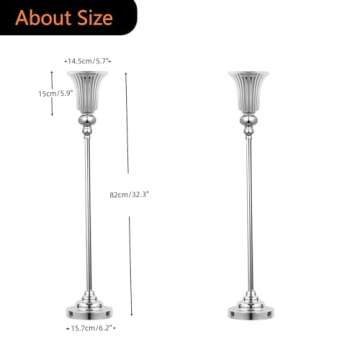 2 Pcs Metal Trumpet Vases for Centerpieces, Tabletop Flower Stand for Anniversary Celebration Wedding Party Dinner Road Lead Aisle Decorations, 82cm/32.2" Height