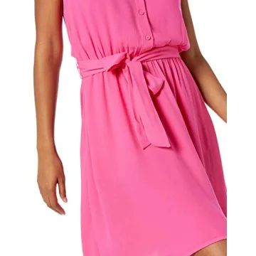 Stylish Women's Sleeveless Relaxed-Fit Shirt Dress in Hot Pink