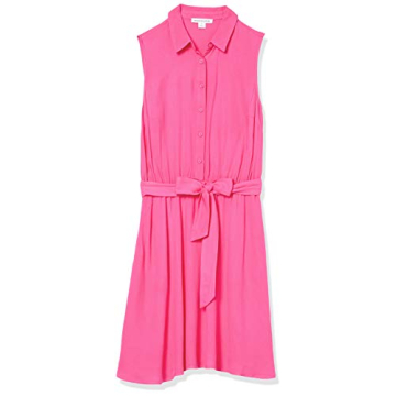 Stylish Women's Sleeveless Relaxed-Fit Shirt Dress in Hot Pink