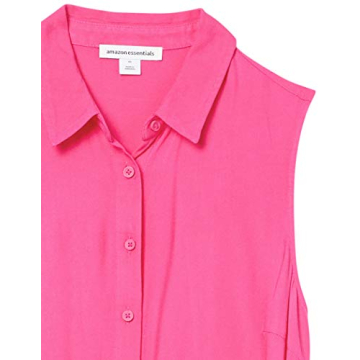 Stylish Women's Sleeveless Relaxed-Fit Shirt Dress in Hot Pink