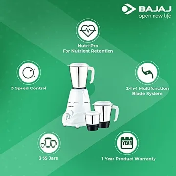 Bajaj Rex 500-Watt Mixer Grinder with 3 Versatile Jars