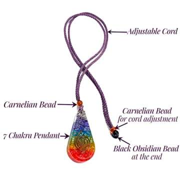 7 Chakra Orgonite Necklace - Healing Crystals Pendant with Adjustable Cords chakra necklaces for Wom...