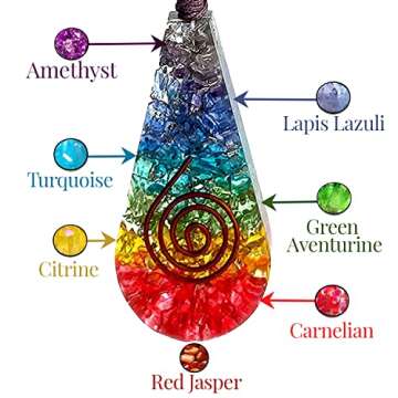 7 Chakra Orgonite Necklace - Healing Crystals Pendant with Adjustable Cords chakra necklaces for Women and Men with Carnelian & Black Obsidian Gemstones Necklace for Healing Self-Body Powers & Energy