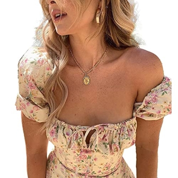 Kiyester Women Summer Boho Wrap Dress Bohemian Floral Printed Beach Party Dress
