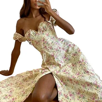 Kiyester Women Summer Boho Wrap Floral Dress for Beach