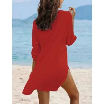 Stylish Ekouaer Beach Cover Ups for Women Red V Neck