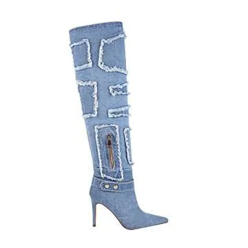 Chic vivianly Denim Thigh High Stiletto Boots for Women