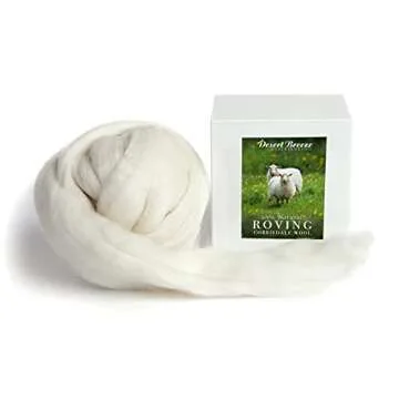 100% Natural White Wool Roving Top, 8 OZ Corriedale, from USA Mill, Best Core Wool for Needle Felting, Wet Felting, Spinning, Dryer Balls, Stuffing, Big Yarn Roving, 29.5 Micron, Un-Dyed
