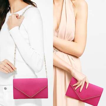 Dasein Ladies' Velvet Evening Clutch Handbag Formal Party Clutch For Women With Chain Strap (Rose)