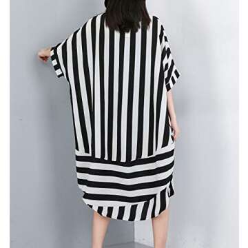 ellazhu Women's Summer Striped Long Blouse Dress Oversized and Baggy Fit GY1934 Stripe