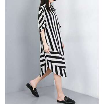 ellazhu Women's Summer Striped Long Blouse Dress Oversized and Baggy Fit GY1934 Stripe