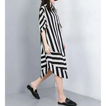 ellazhu Women's Summer Striped Long Blouse Dress Oversized and Baggy Fit GY1934 Stripe
