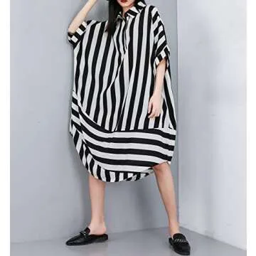 ellazhu Women's Summer Striped Long Blouse Dress Oversized and Baggy Fit GY1934 Stripe