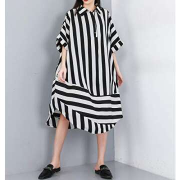ellazhu Women's Summer Striped Long Blouse Dress Oversized and Baggy Fit GY1934 Stripe