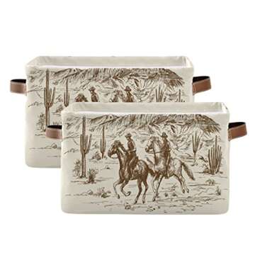 xigua Storage Basket Western Desert Cowboy Storage Bin with Handle, Large Storage Cube Collapsible for Shelves Closet Bedroom Living Room 1PC