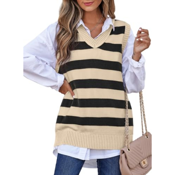 EVALESS Sleeveless Sweaters for Women Casual Sweater Vest Spring Summer Outfits Casual V Neck Sweate...