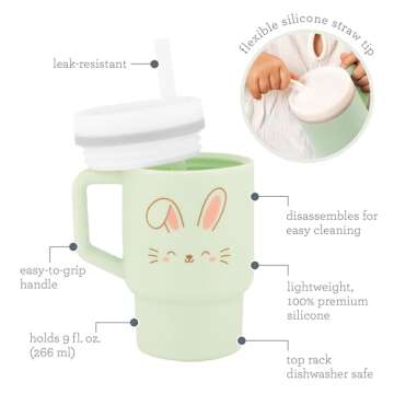 Infantino My 1st Tumbler – Adorable Miniature Tumbler with Leak-Resistant Straw and Toddler-Friendly Handle, Encourages Hydration, Easy to Clean, 9 fl. oz, Bunny