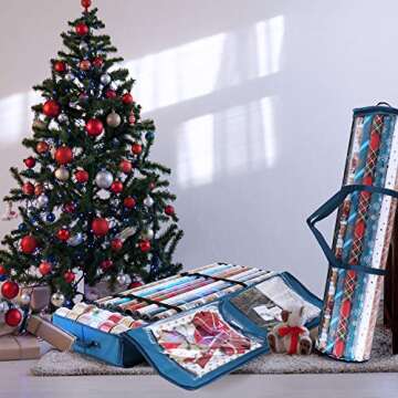 Hearth & Harbor Christmas Wrapping Paper Storage Containers - Gift Wrapping Organizer Storage Fits U...