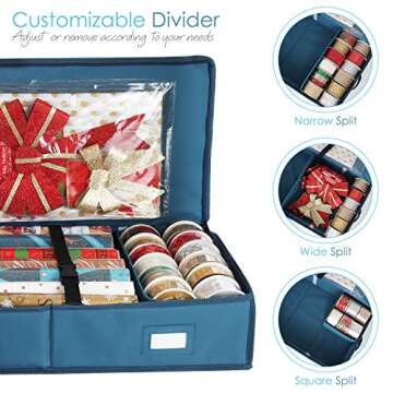 Hearth & Harbor Christmas Wrapping Paper Storage Containers - Gift Wrapping Organizer Storage Fits Up to 22 Rolls of 40" - Gift Wrap Organizer with Interior Pockets, Tear Proof - Gift Wrap Storage