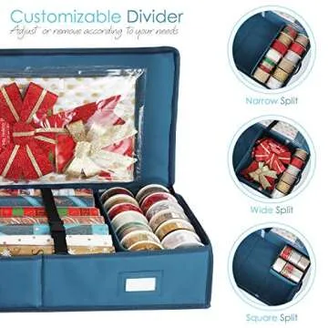 Hearth & Harbor Christmas Wrapping Paper Storage Containers - Gift Wrapping Organizer Storage Fits Up to 22 Rolls of 40" - Gift Wrap Organizer with Interior Pockets, Tear Proof - Gift Wrap Storage