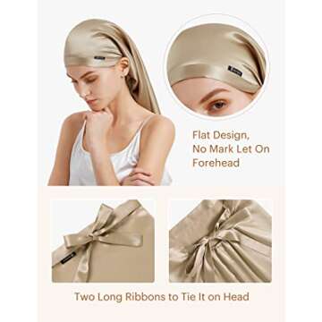 LILYSILK Mulberry Silk Sleep Cap 100% 19 Momme Long Silk Bonnet for Curly Hair, Night Cap for Sleeping, Silk Hair Wrap for Women Coffee