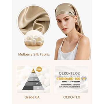 LILYSILK Mulberry Silk Sleep Cap 100% 19 Momme Long Silk Bonnet for Curly Hair, Night Cap for Sleeping, Silk Hair Wrap for Women Coffee
