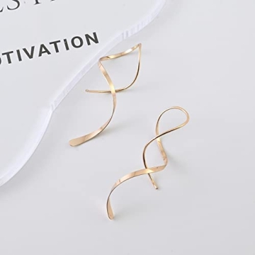 14K Gold Spiral Threader Earrings - Hypoallergenic Dangle