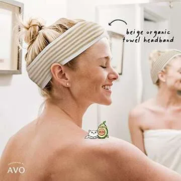 HANDMADE BY AVO Spa Headband - 100% Organic Cotton Terry Cloth Women Facial Makeup Head Band Soft Head Wraps for Shower Washing Face Bath (Beige)