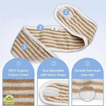 HANDMADE BY AVO Spa Headband - 100% Organic Cotton Terry Cloth Women Facial Makeup Head Band Soft Head Wraps for Shower Washing Face Bath (Beige)