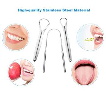 3 PCS Metal Tongue Scraper, Tongue Scrapers for Adults, Stainless Steel Tounge Scrappers, Tounge Scraper, Portable Tongue Scrappers YLYL