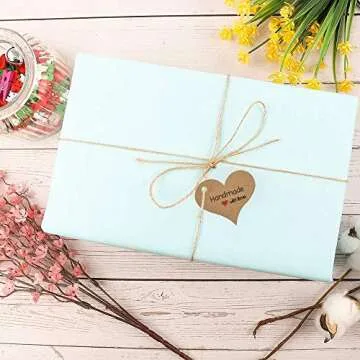 Handmade with Love Mini Gift Paper Tags, 200 pcs Heart-Shaped Brown Gift Labels with 99 ft Natural Jute Twin, Kindness for Gift Wrap, Wedding Favors by Hubhnb