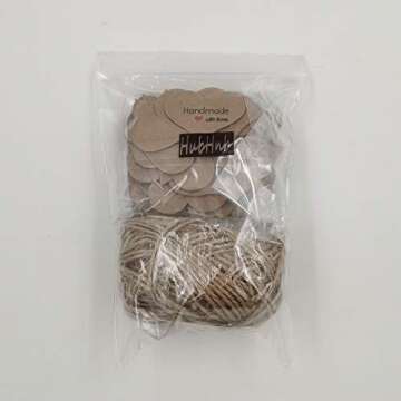 Handmade with Love Mini Gift Paper Tags, 200 pcs Heart-Shaped Brown Gift Labels with 99 ft Natural Jute Twin, Kindness for Gift Wrap, Wedding Favors by Hubhnb