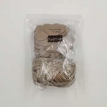 Handmade with Love Mini Gift Paper Tags, 200 pcs Heart-Shaped Brown Gift Labels with 99 ft Natural Jute Twin, Kindness for Gift Wrap, Wedding Favors by Hubhnb