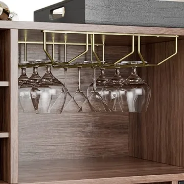 IKIFLY Walnut Black Sideboard with Wine Rack Storage