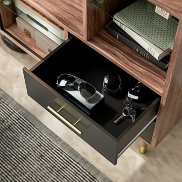 IKIFLY Walnut Black Sideboard with Wine Rack Storage